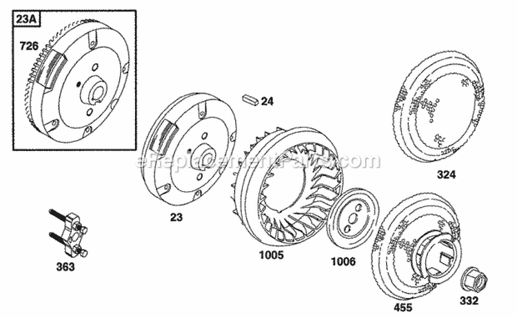 Flywheels Fans Screens Diagram and Parts List for 161432-0010-01  Briggs and Stratton Engine